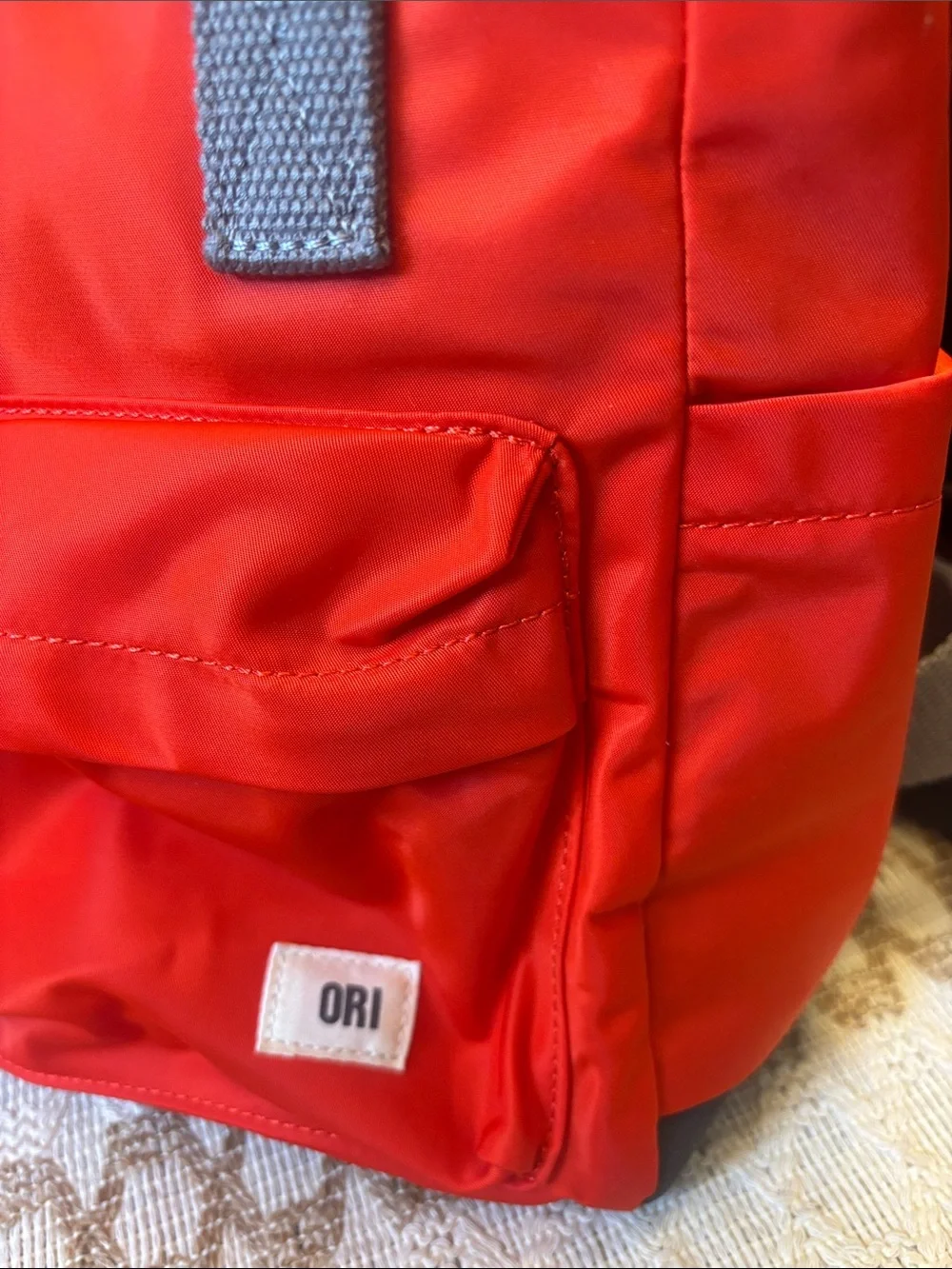 ORI London Bantry Tote Red Roll-Top Backpack with Gray Handles Like new
